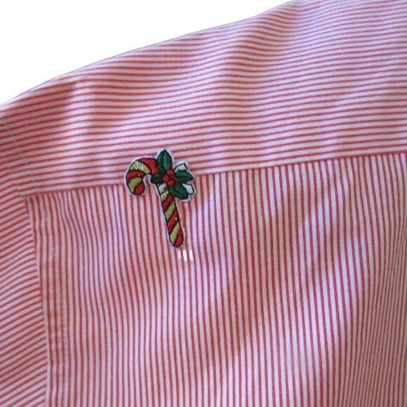 Vintage Las Olas Button Down Shirt w Christmas Theme in Pink & White, SZ Large - Picture 6 of 8
